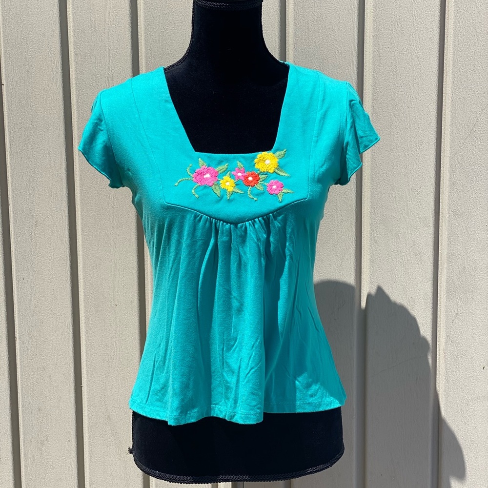 Teal Floral Flowy Shirt